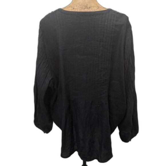 Vineyard Vines Linen Pintuck Pleat Popover Blouse Black Coastal Plus Size 3X - Picture 2 of 5